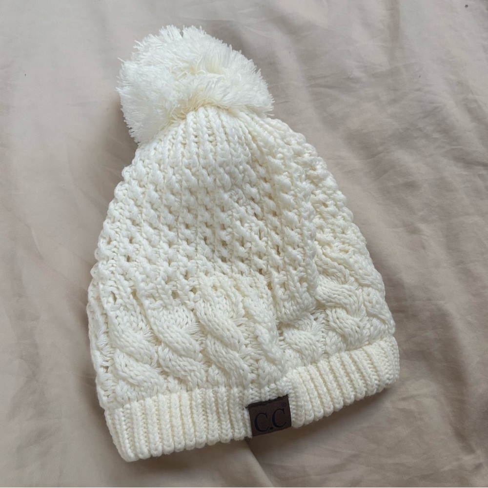 C.C Cream Knit Winter Beanie Hat Cozy Accessories